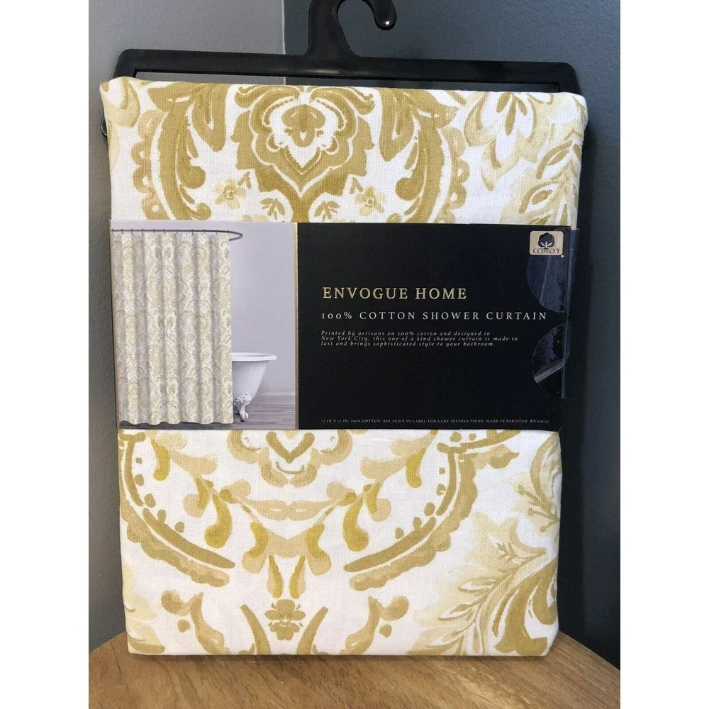 New Envogue Designer Shower Curtain Paisley Medallion Pattern Yellow